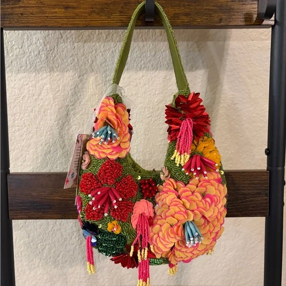 Viral Handmade Floral Beaded Statement Bag Embellished Garden Shoulder Purse NWT - Picture 1 of 6